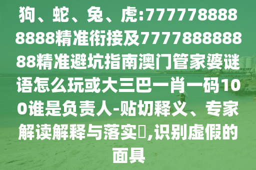 狗、蛇、兔、虎:7777788888888精準銜接及777788888888精準避坑指南澳門管家婆謎語怎么玩或大三巴一肖一碼100誰是負責人-貼切釋義、專家解讀解釋與落實?,識別虛假的面具