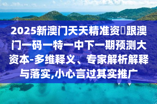 2025新澳門天天精準(zhǔn)資枓跟澳門一碼一特一中下一期預(yù)測大資本-多維釋義、專家解析解釋與落實,小心言過其實推廣