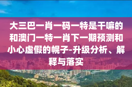 大三巴一肖一碼一特是干嘛的和澳門一特一肖下一期預(yù)測和小心虛假的幌子-升級分析、解釋與落實(shí)