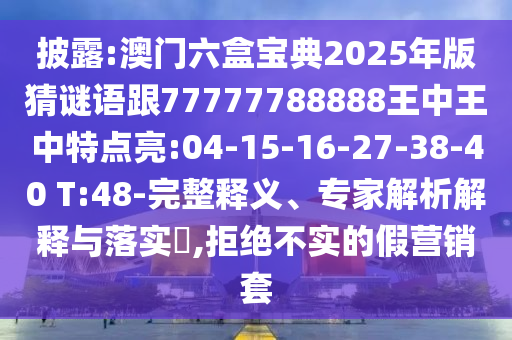 披露:澳門六盒寶典2025年版猜謎語跟77777788888王中王中特點亮:04-15-16-27-38-40 T:48-完整釋義、專家解析解釋與落實?,拒絕不實的假營銷套