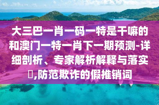 大三巴一肖一碼一特是干嘛的和澳門一特一肖下一期預(yù)測-詳細(xì)剖析、專家解析解釋與落實(shí)?,防范欺詐的假推銷詞